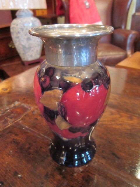 Early Moorcroft Pomegranate Pewter Top Vase