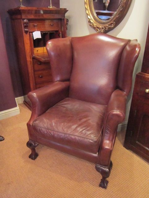 High Quality Victorian Leather Wing Armchair