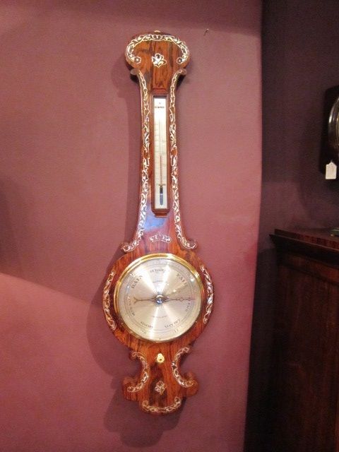 Quality Early Victorian Rosewood Inlaid Banjo Barometer