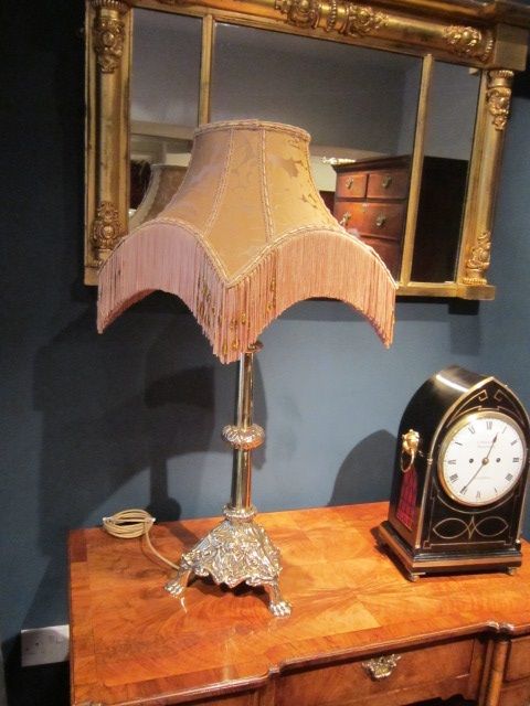 Top Quality Edwardian Brass Table Lamp & Shade