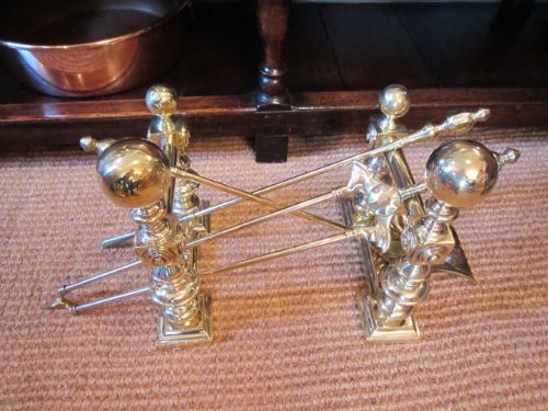 Top Qiality Victorian Brass Fire Irons & Dogs Set