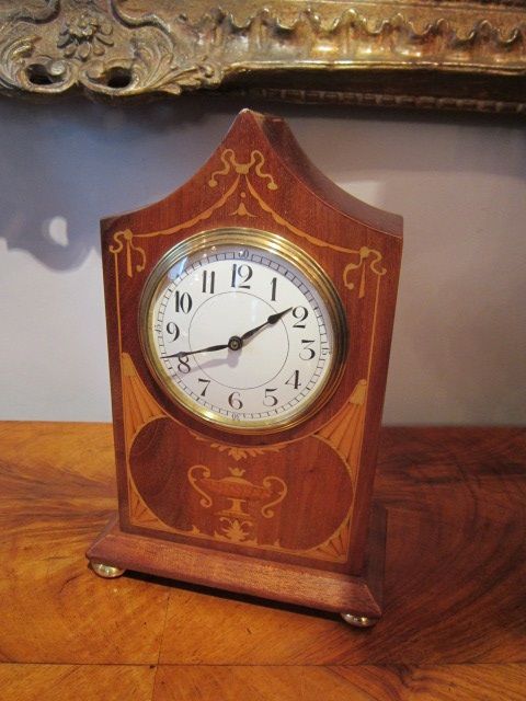 Edwardian Sheraton Revival Inlaid Mantel Clock