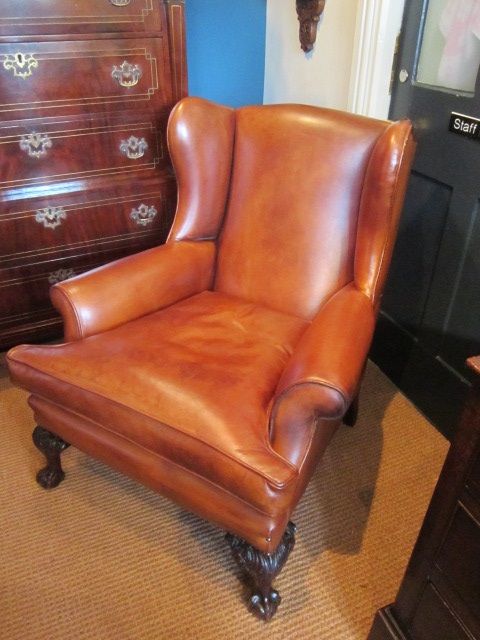 Superb Victorian Leather Wing Armchair