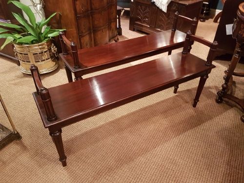 Rare Matching Pair of Early Victorian Hall Benches