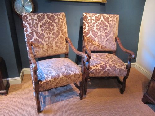 Superb Pair of Victorian Walnut Open Armchairs