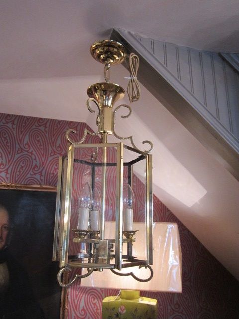 Edwardian Brass Hexagonal Hall Lantern