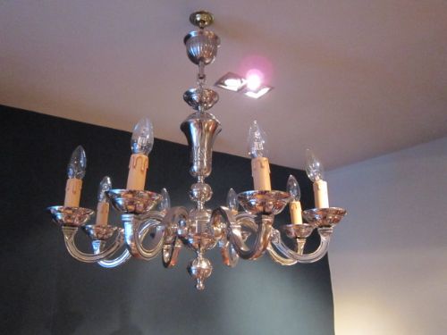 Edwardian Nickel Plated Eight Arm Chandelier