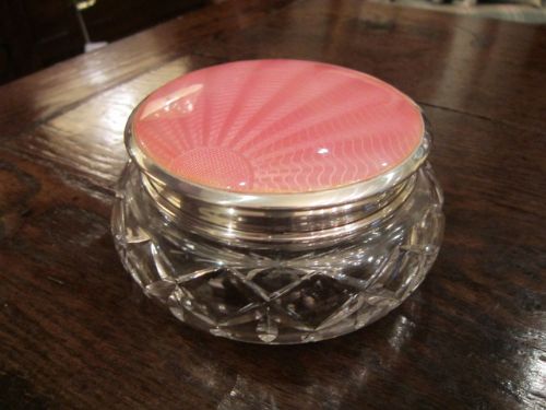 Quality George V Deco Silver & Enamel Table Jar
