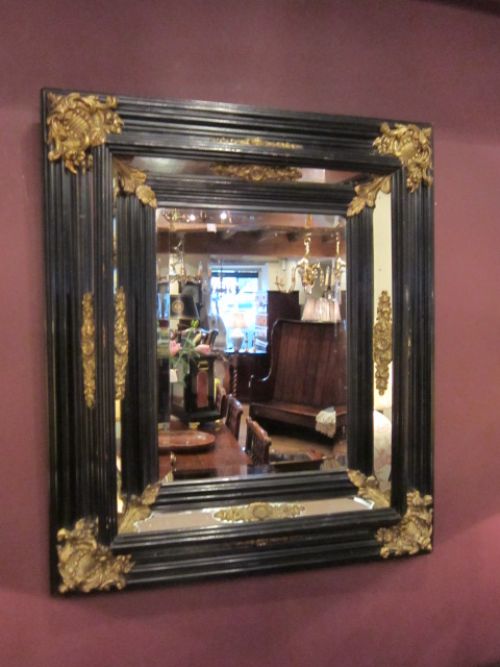 Early Victorian Ebony Cushion Framed Wall Mirror