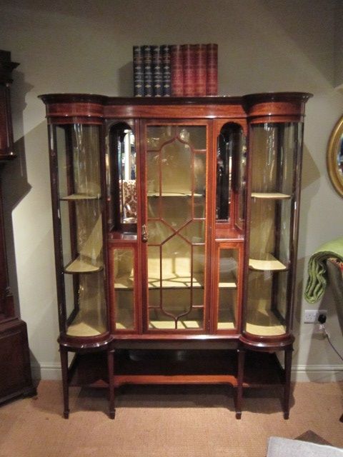 Exceptional Edwardian Sheraton Inlaid Breakfront Cabinet