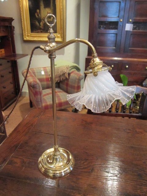 Art Nouveau Brass Rise & Fall Desk Lamp