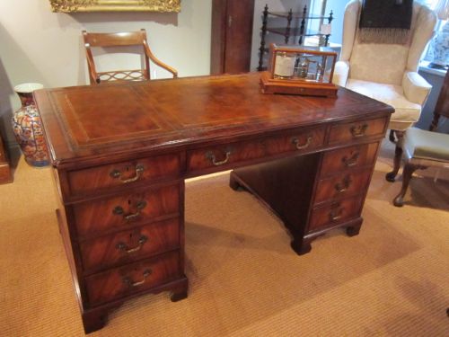 Superb George III Style Mahogany Pedestal Desk