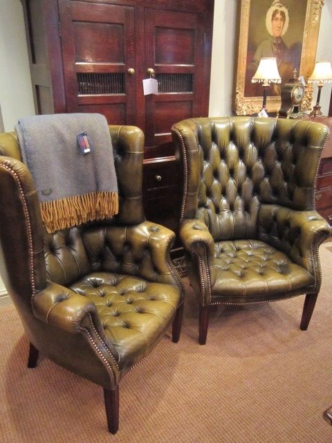 1920'S Pair of Leather Barrel Back Porter's Armchairs