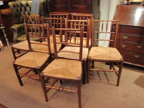 Set of Eight George III Ash Dales Rush Seated Chairs