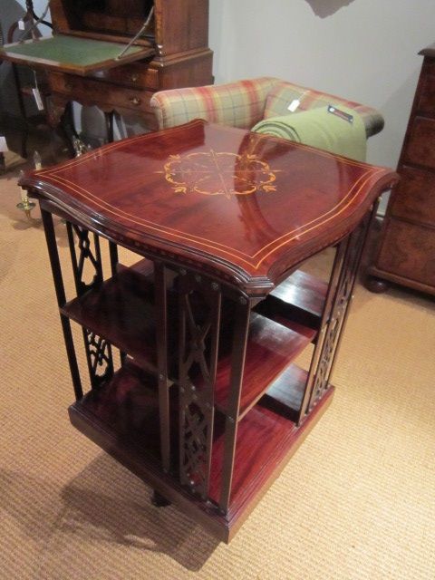 Superb Edwardian Inlaid Shoolbred Revolving Bookcase