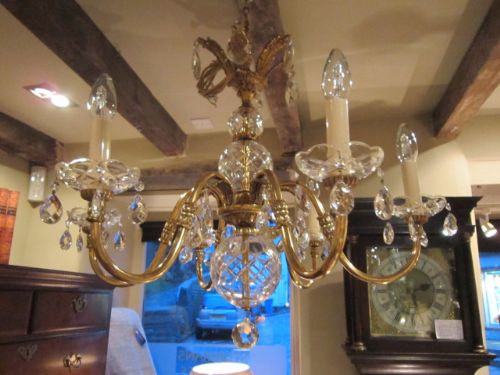 Superb Edwardian Brass & Cut Glass Chandelier