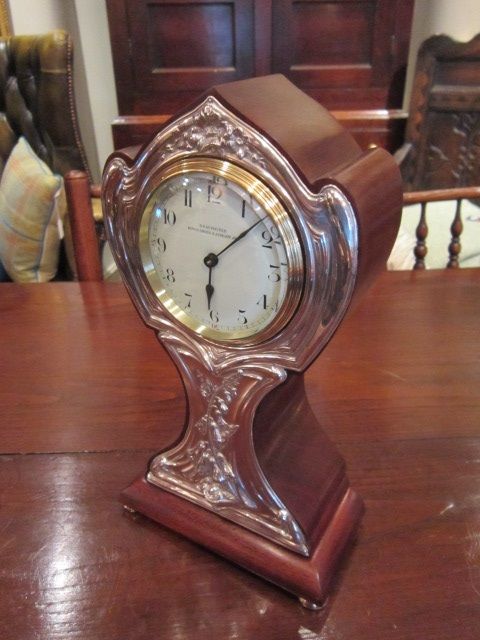 Stunning Art Nouveau Silver Front Mantel Clock