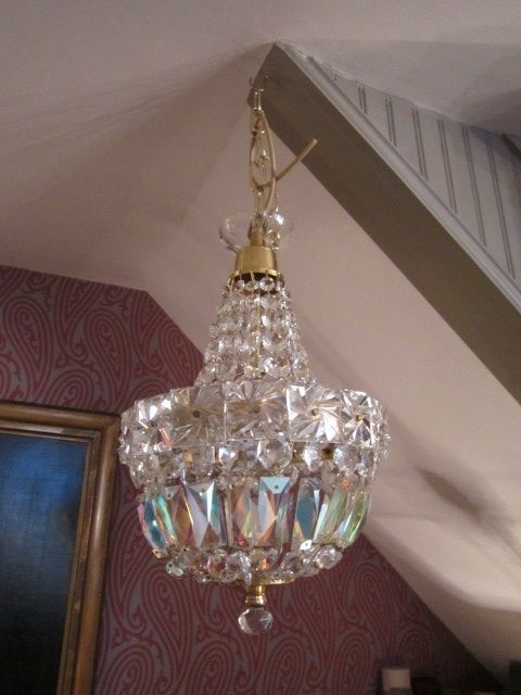 Elegant Art Deco Crystal Cut Glass Chandelier