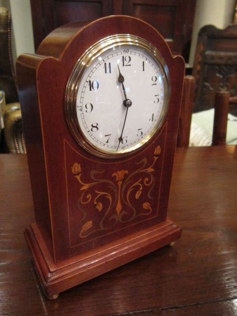 Art Nouveau Fruitwood Inlaid Mantel Clock