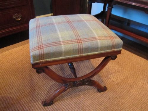 Fine Regency Rosewood X Frame Upholstered Stool