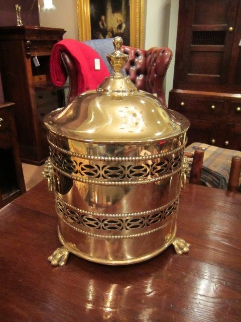 Quality Victorian Brass Circular Coal Container
