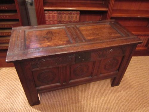 Early 18th Century Three Panel Dales Oak Coffer