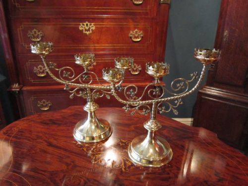 Decorative Pair of Victorian Three Way Candleabra