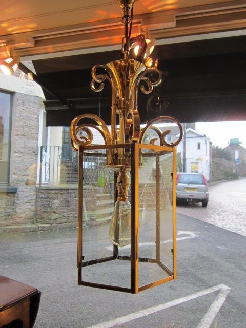 Quality Art Deco Brass Hexagonal Hall Lantern