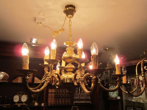 Quality Edwardian Brass Double Light Chandelier