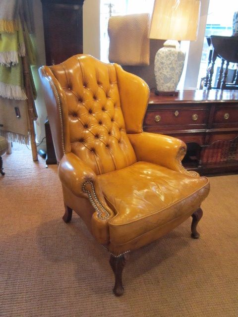 Superb Edwardian Leather Buttoned Wing Armchair