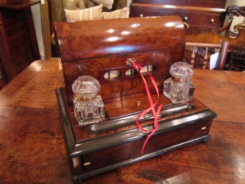 Superb Victorian Walnut Pen & Inkstand Box