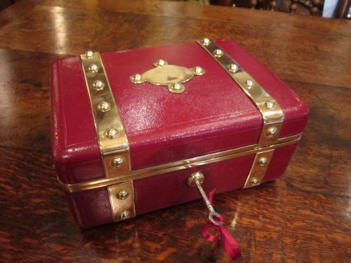 Quality Victorian Leather & Brass Bound Jewel Box