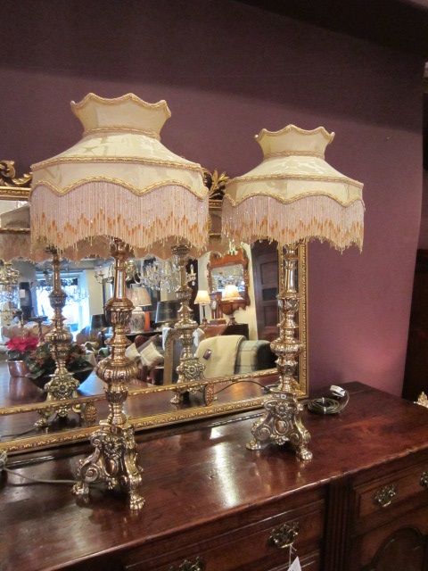 Superb Pair of Victorian Tall Brass Table Lamps