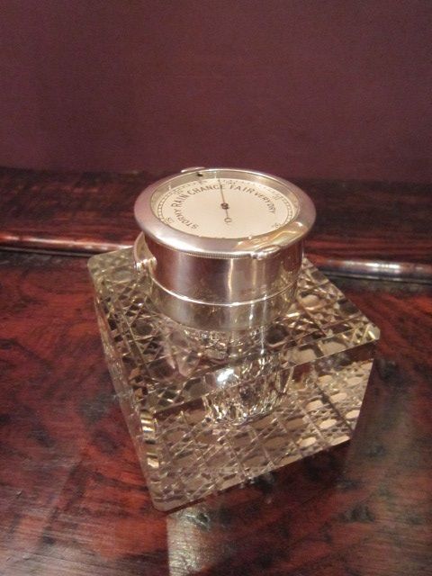 Superb Edwardian Silver Topped Barometer & Inkwell