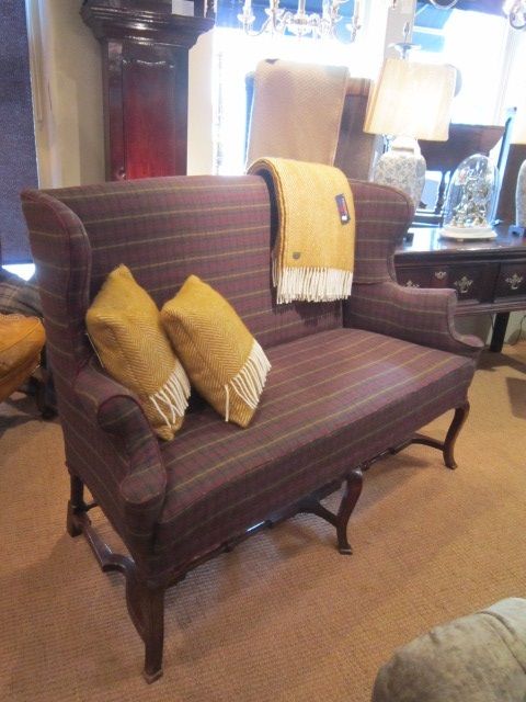 Queen Anne Style Wing Back Upholstered Sofa