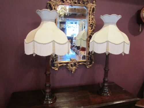 Top Quality Pair of Edwardian Reeded Lamps & Shades