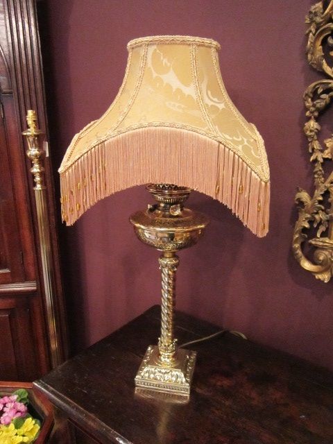 Quality Edwardian Brass Table Lamp & Shade