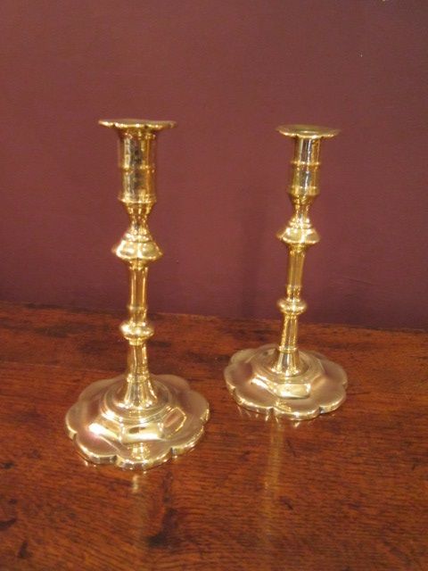 Original Pair of George II Brass Seamed Candlesticks