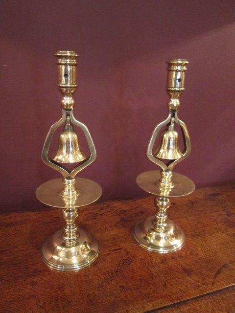 Rare Pair of George III Brass Tavern Candlesticks