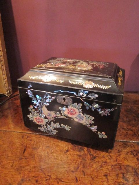 Decorative 19th Century Japanned Inlaid Box