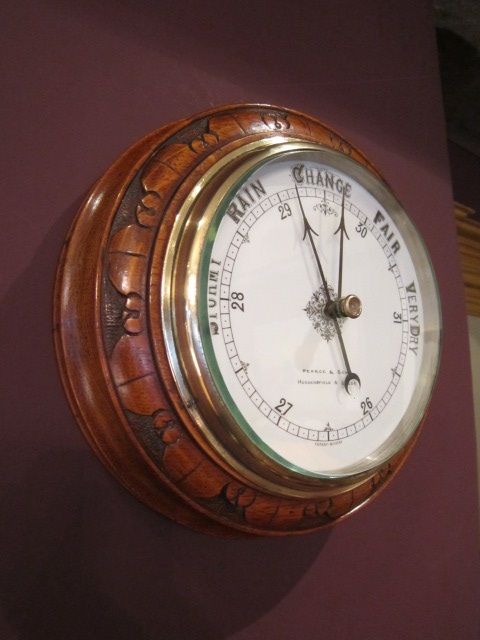 Superb Victorian Decorative Oak Aneroid Barometer