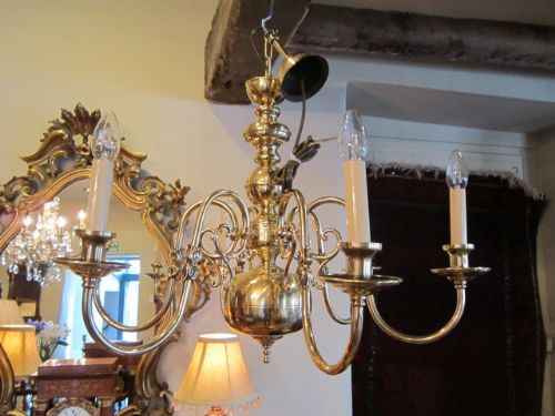 Quality Pair of Edwardian Solid Brass Chandeliers