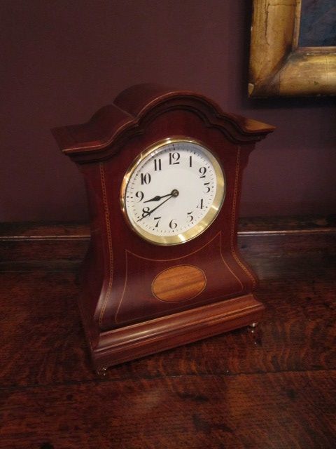 Quality Edwardian Inlaid Bombe Front Mantel Clock