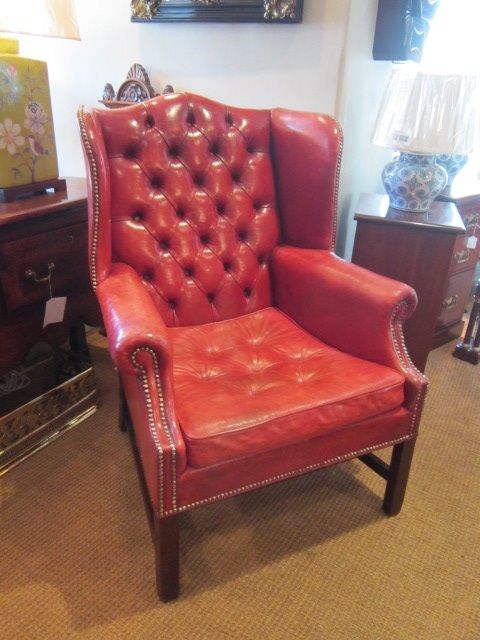 1920'S Moroccan Red Leather Wing Armchair
