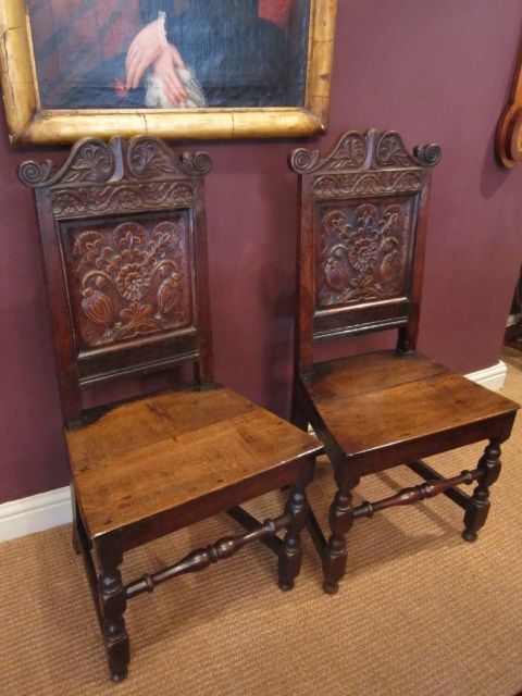 Original Pair of Early Period Oak Hall Chairs