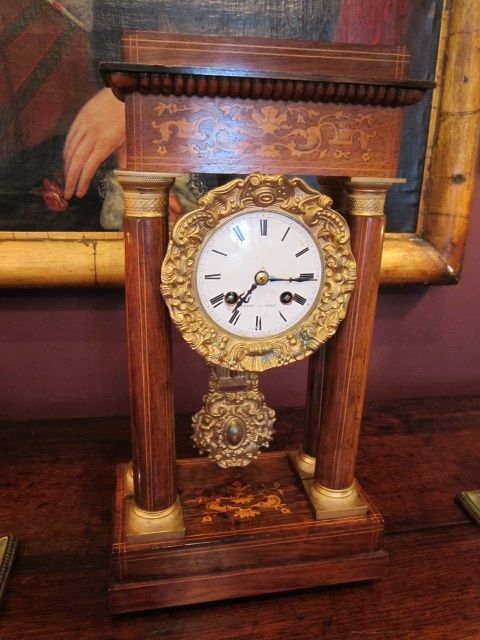 Superb 19th Century Rosewood Inlaid Portico Clock