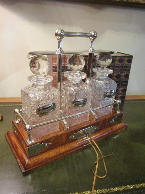 Superb Victorian Oak & Silvered Three Bottle Tantalus