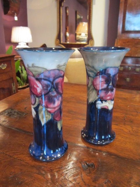 Rare Pair of Early Moorcroft Pansy Vases