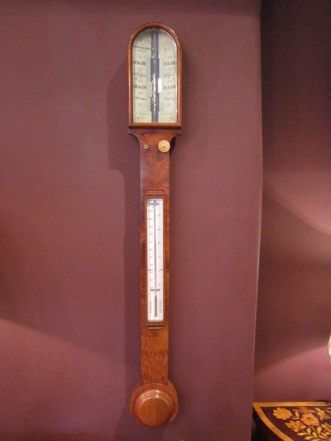 Superb Victorian Burr Walnut Stick Barometer