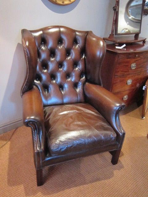 Original 1920'S Leather Buttoned Wing Armchair